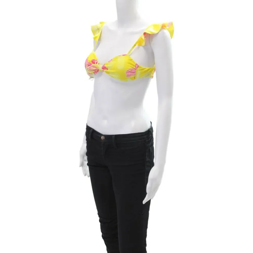 Ramy Brook Womens Swimwear Floral Print Zena Tied Bikini Top Yellow Size 2XS